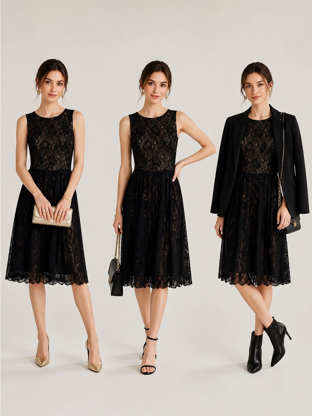 Adrianna Papell Black Lace A-Line Midi Dress